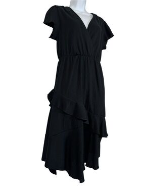 Sofia Jeans by Sofia Vergara Black Romantic Ruffled Faux Wrap Dress Size Medium